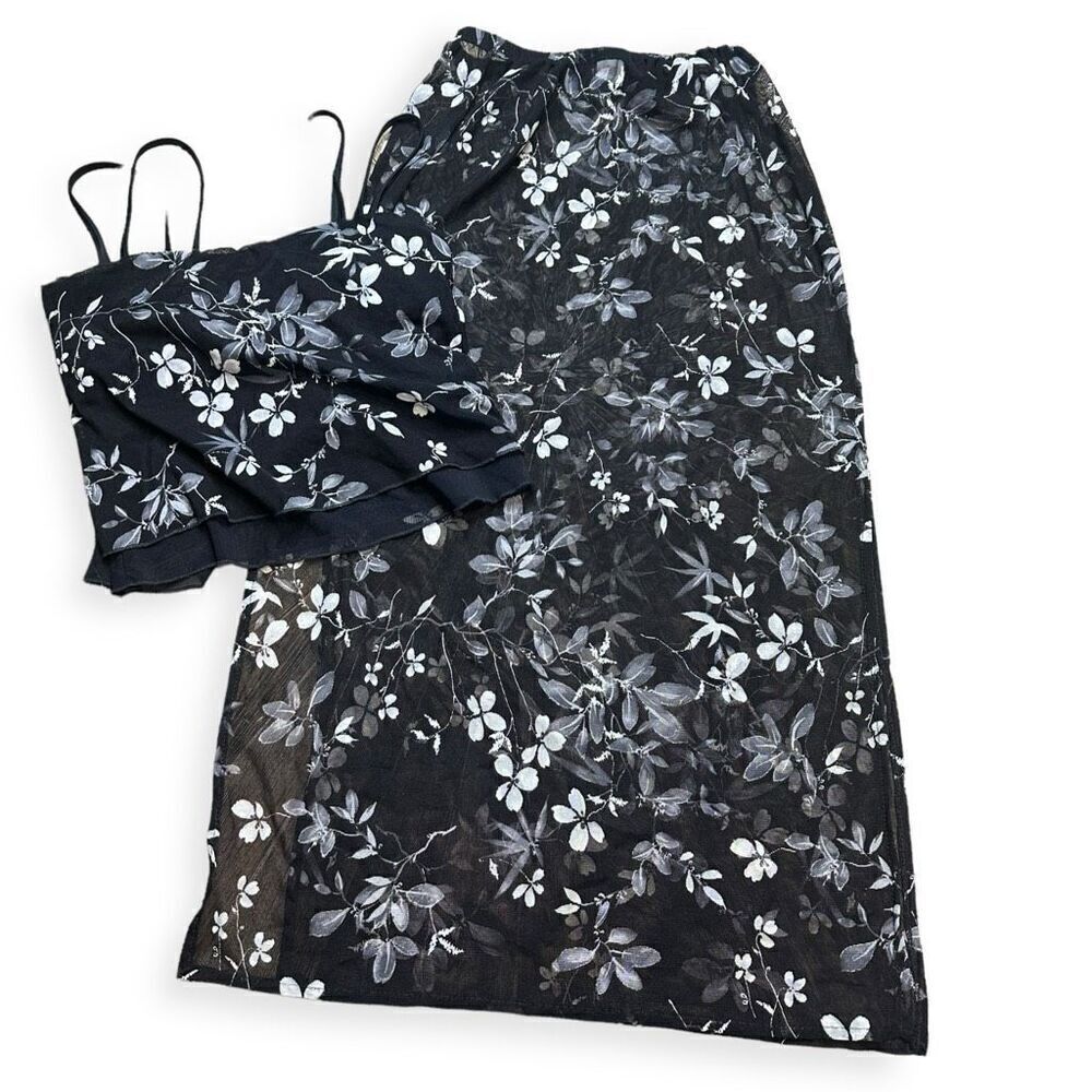 Mainstream Women's Black White Floral Print Tankini Top Skirt Set Size 8/Small